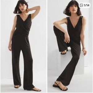 White House black market Black V-Neck Wide-Leg Jumpsuit